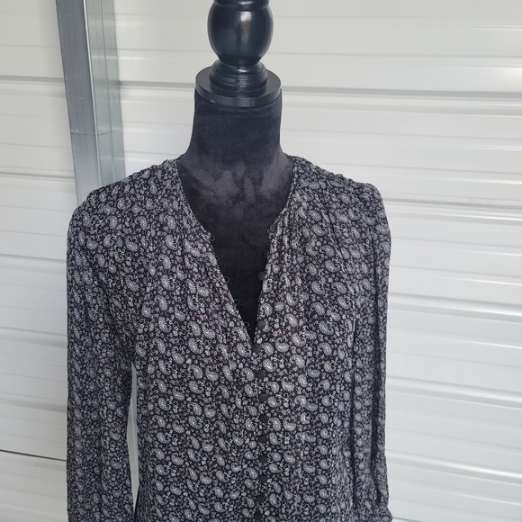 ZARA Paisley Boho Semi Sheer Long Sleeve Chiffon Blouse Lurex Black Buttons XS - Picture 11 of 12